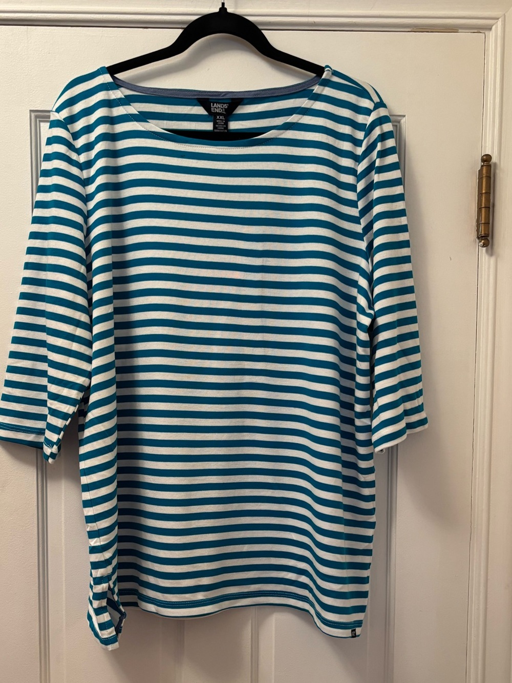 Lands' End Blue and White Striped Boatneck Knit Top Size XXL 100% Cotton